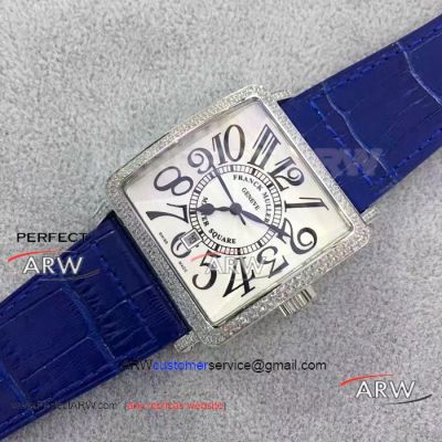 Perfect Replica Franck Muller Master Square Quartz Watch Blue Leather Band